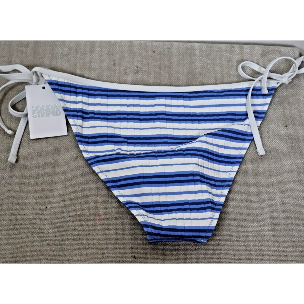 SOLID & STRIPED Bikini Set Size Large Blue White Striped The Iris Top Bottom - Picture 5 of 8